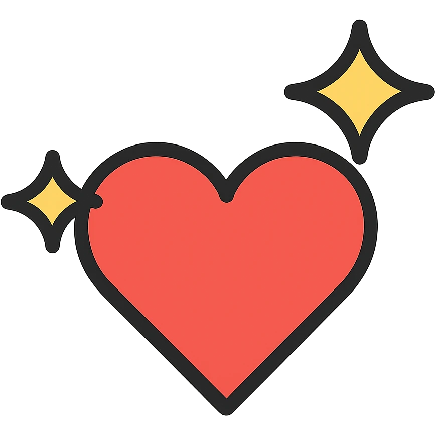love icon, heart with sparkles, flat color icon style emoji