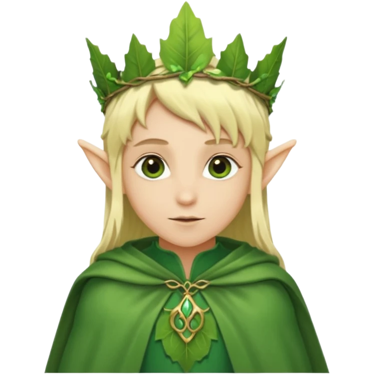 Forest Elf – elegant green skinned elf with leaf crown and cloak, blonde hair emoji
