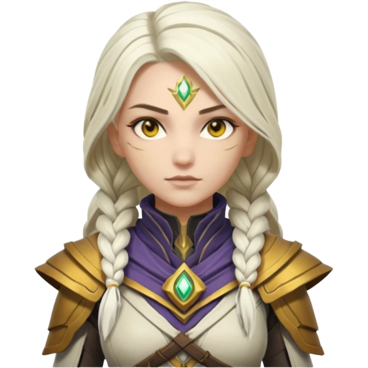 female novice warlock from Destiny 2, long white braided hair, gold yellow eyes, no helmet, wearing Destiny 2 warlock armor emoji