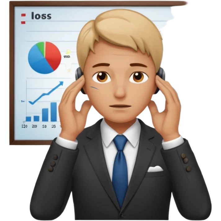 tired marketer rubbing temples surrounded by charts emoji