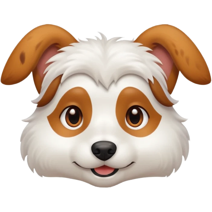 White dog with brown eyes and some long body and white ears with brown spots curved on the sides emoji