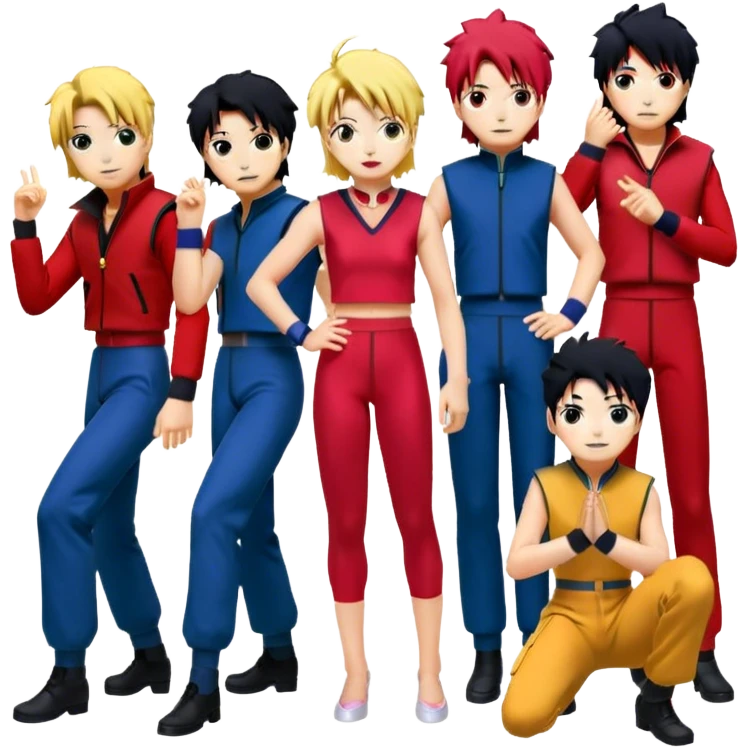 Icon for Anime Collage: Vibrant close-up collage Characters from Cowboy Bebop, Naruto, Bishoujo Senshi Sailor Moon and Kimetsu no Yaiba, each in their iconic poses and vibrant outfits, blended together with dynamic backgrounds. Transparent background. emoji