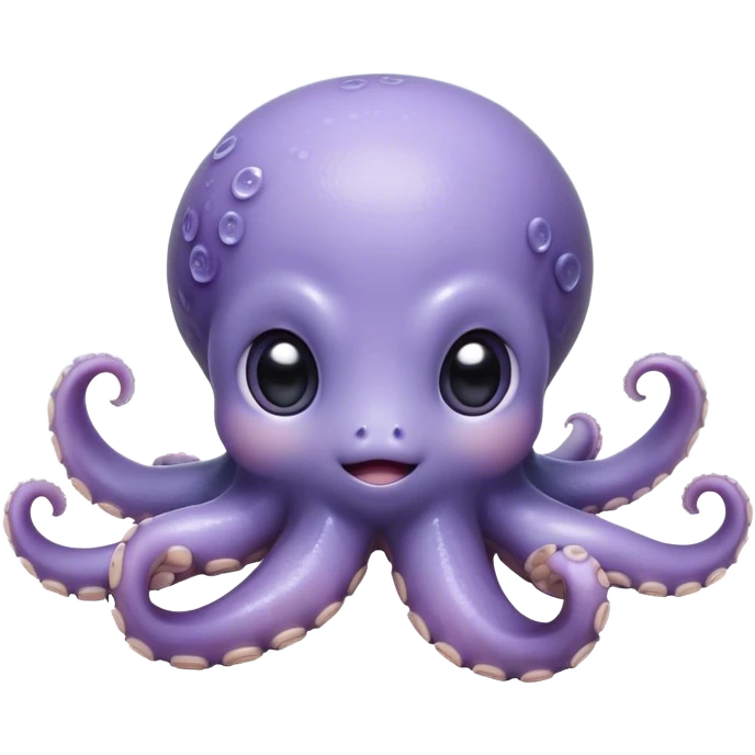 Cinematic Cute Shy Baby Octopus Portrait Emoji, Tentacles tucked slightly inward in an adorably bashful pose, featuring a softly glowing, round light blue-purple body with enormous, soulful eyes peering out timidly, Simplified yet irresistibly adorable features, highly detailed, glowing with a delicate, soothing marine radiance, high shine, quiet yet expressive, stylized with an air of gentle mystery, soft glowing outline, capturing the essence of a tiny, shy deep-sea creature that seems as if it could slowly peek out and explore the world with cautious curiosity! emoji