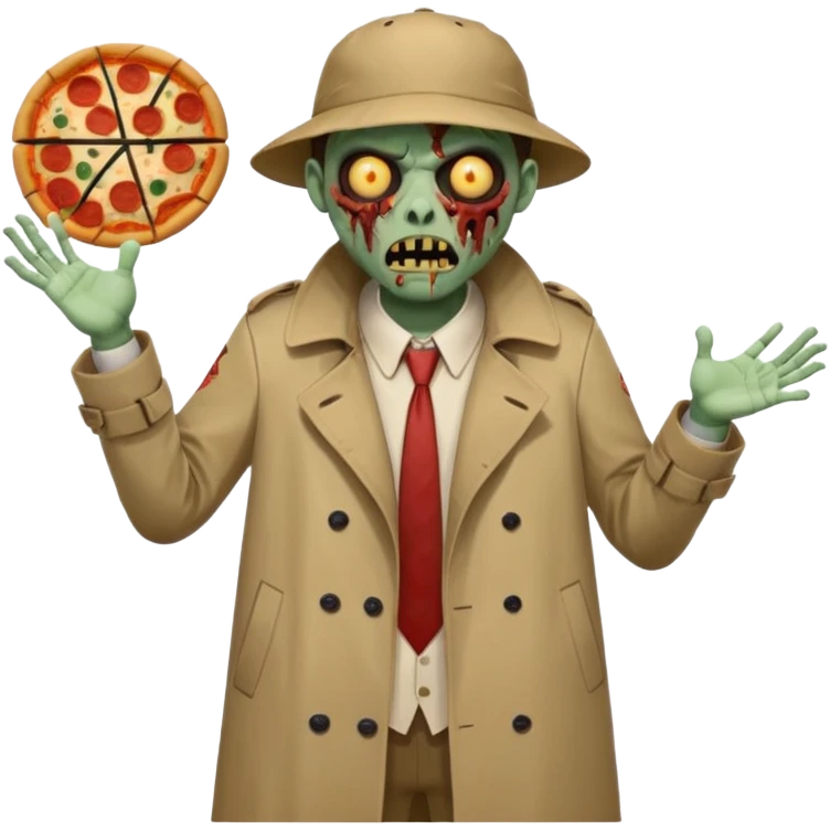a glitch abomination with hands for a head, a baskeball stomach, pizza eyes, eyepatch, and zombie wounds, wearing trench coat emoji