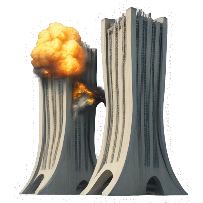Two towers colliding with plane emoji
