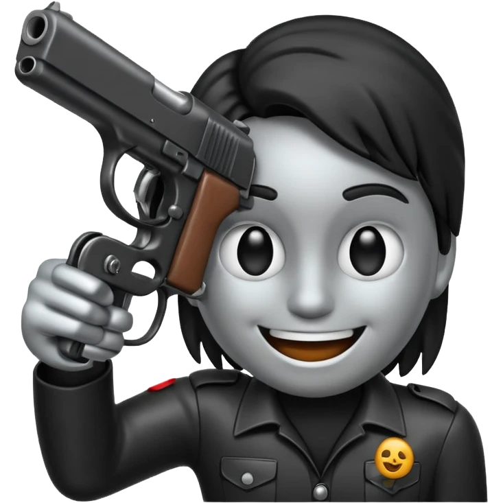 Smiling emoji holding a Gun pointed at viewer emoji