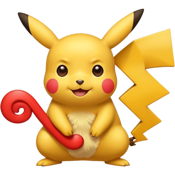 Pikachu in the Rednote app emoji style, red musical note tail, big expressive eyes emoji