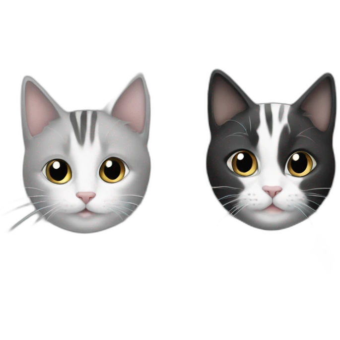 A heart with 2 cats in it : a black one and a grey and white stripped one emoji