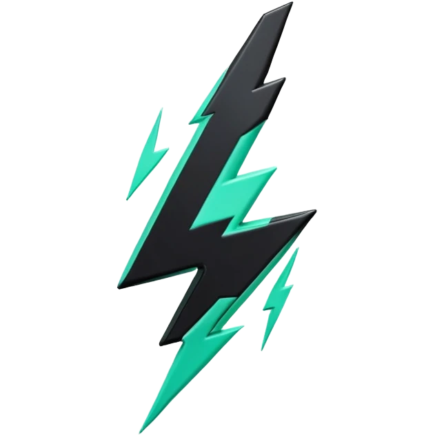 Énergie (Energy), 3D techy icon with black and mint green (#B5F4D3) color scheme, power lightning bolt with circuit patterns emoji