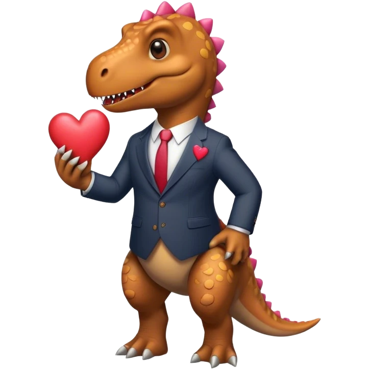 dinosaur in a suit holding hearts emoji