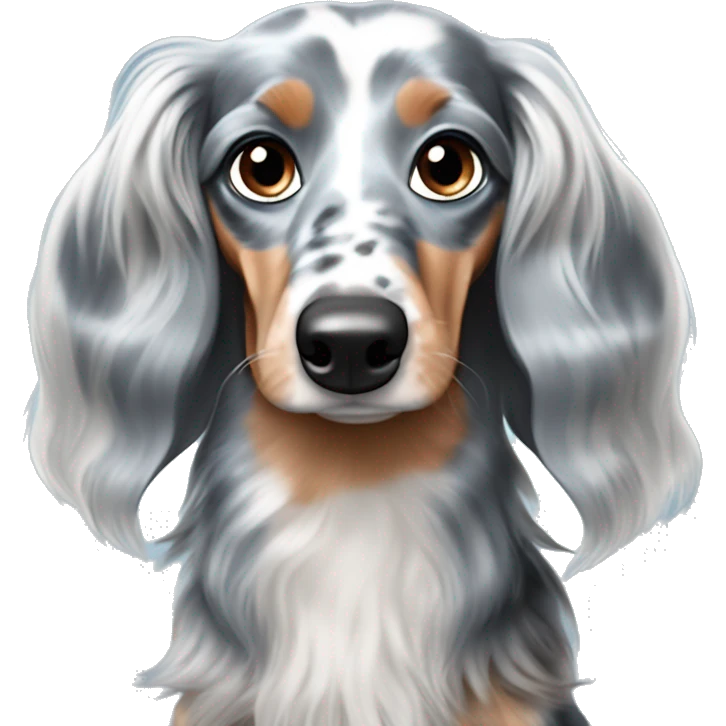long haired dapple blue merle dachshund with one blue eye emoji