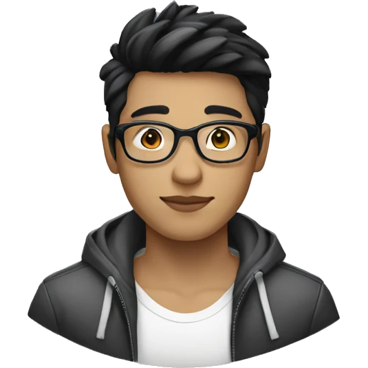 A beautiful  young man with black and short hair and white skin, wearing round glasses and jacket emoji