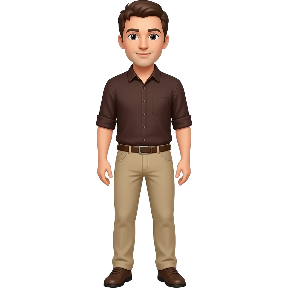 a man in dark brown shirt beige pant full emoji