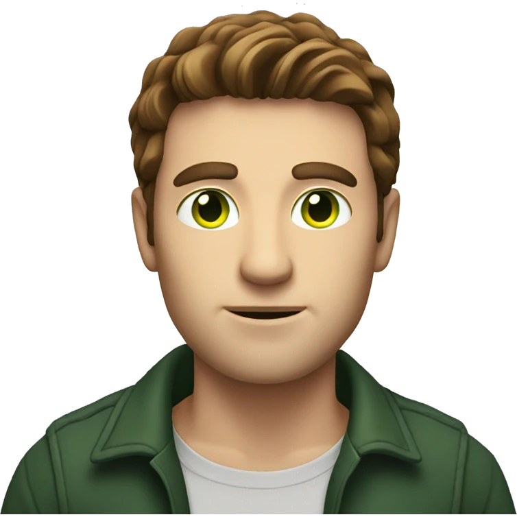 A man with green eyes, brown hair,  holding bitcoin emoji