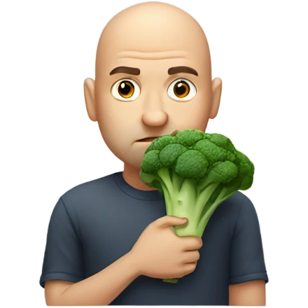 Bald man frowning holding broccoli  emoji