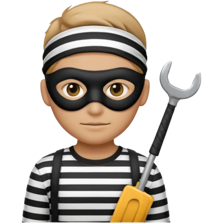 Thief emoji with striped black and white shirt eyemask and thief stuff emoji