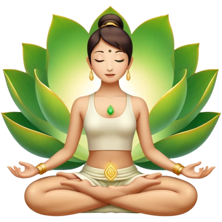 Neo in the lotus position all in golden light and in the background vertical symbols like in Matrix in different hue of green emoji