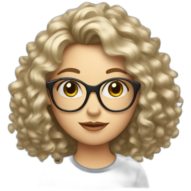 White girl with curtain fringe, curly hair and glasses emoji