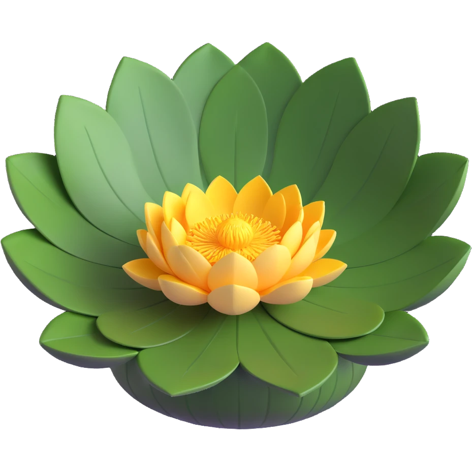 Detailed lotus flower with realistic lotus leaf - circular with characteristic notch, bowl-shaped with upturned edges and radial veining pattern emoji