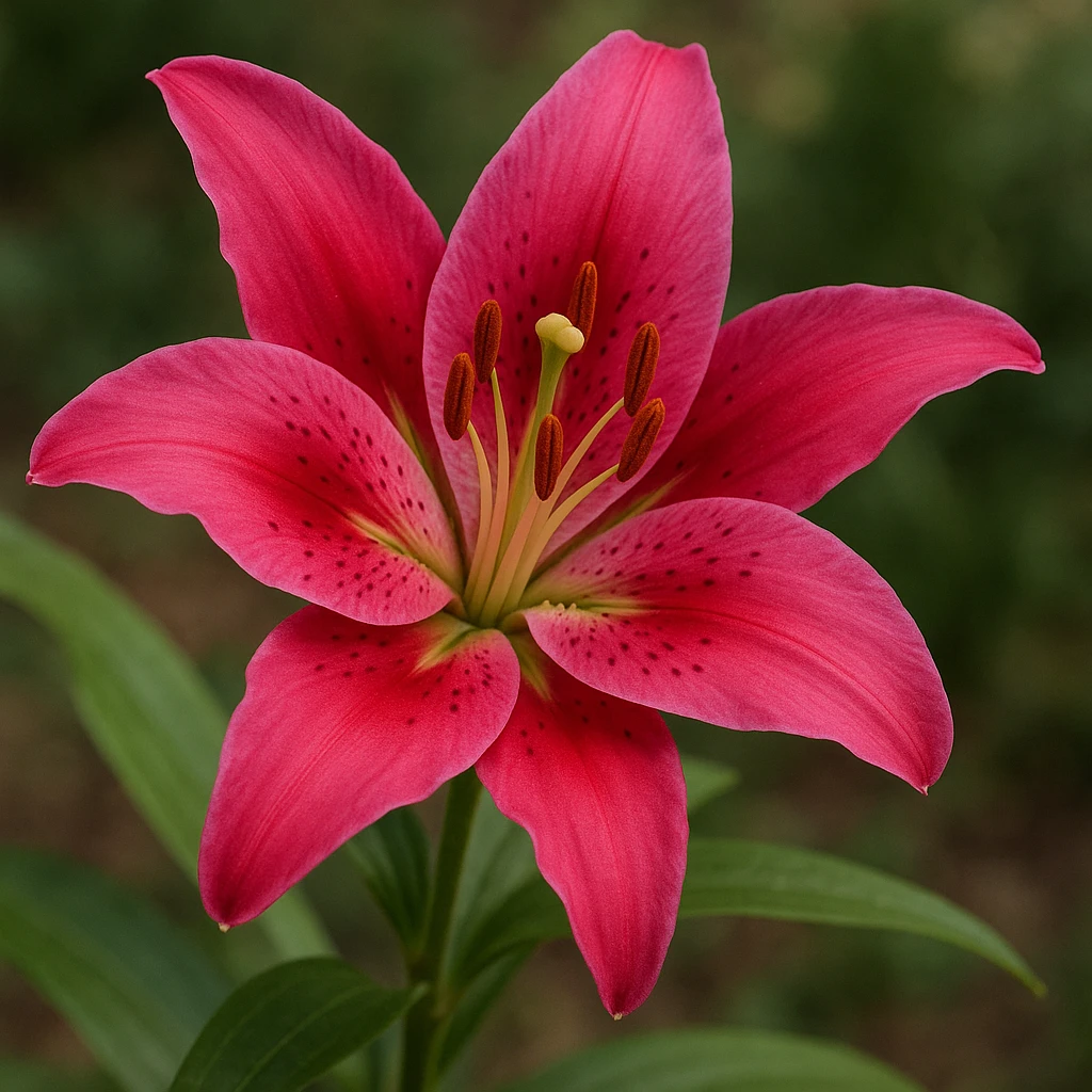 realistic style lily flower in vibrant pink color emoji