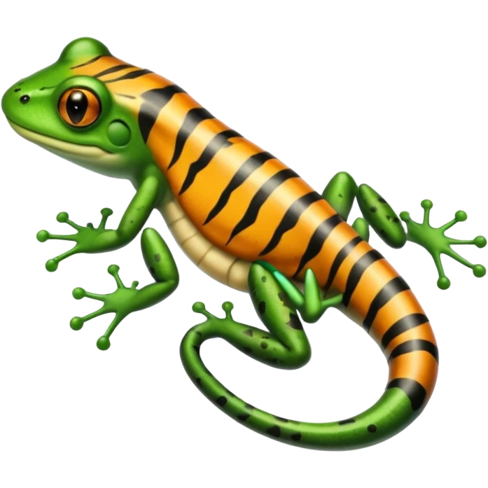Frog with tiger body and scorpion tail and with mullet hairstyle emoji