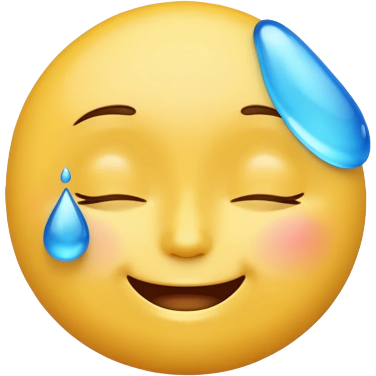 Yellow round emoji with closed eyes and a gentle smile—two wide, bright blue tears flow from under each eye. Glossy, 3D emoji style. emoji