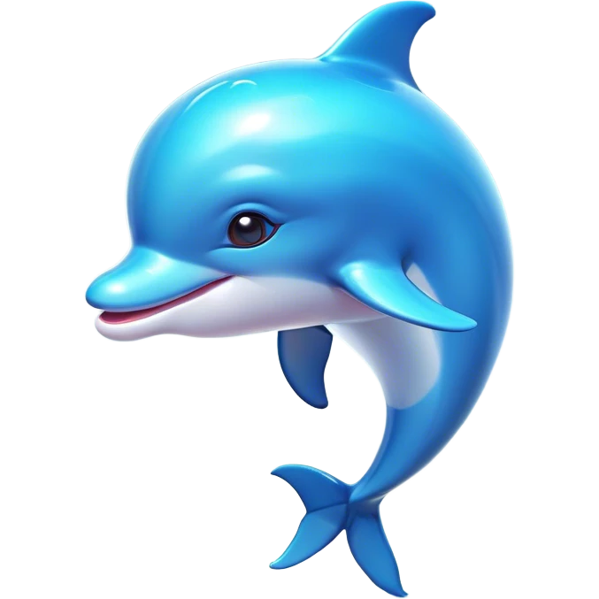 Cinematic Cute Bottlenose Dolphin Portrait Emoji, Head tilted playfully and inquisitively, featuring a charming, shiny glossy body with smooth, gleaming skin and round, sparkling eyes full of playful wonder, Simplified yet irresistibly adorable features, highly detailed, glowing with a warm, inviting aquatic glow, high shine, affectionate and lively, stylized with a touch of whimsical marine charm, soft glowing outline, capturing the essence of a mischievous yet endearing dolphin that seems as if it could splash out of the screen into your arms! emoji