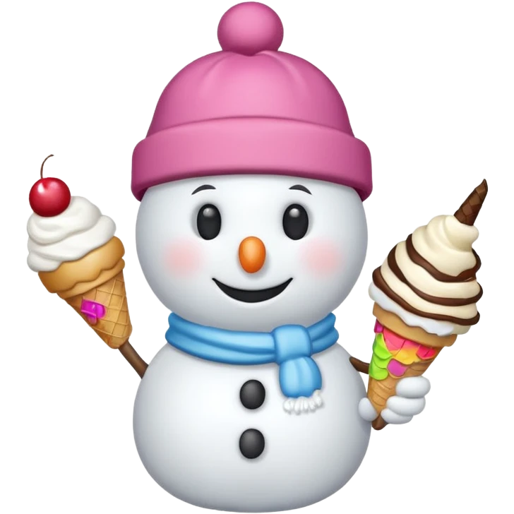 snowmen wearing cap with ice cream emoji