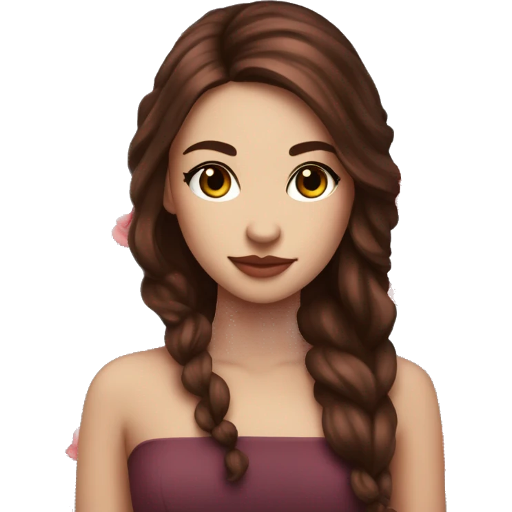 Beautiful, rose, red, flowers in hair, long dark brown hair, white fair skin emoji