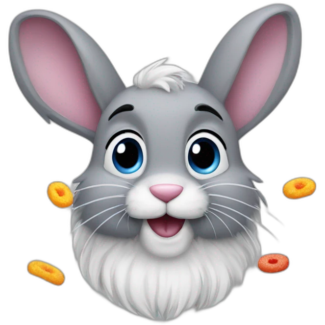 Grey hairy rabbit eat frootloops emoji