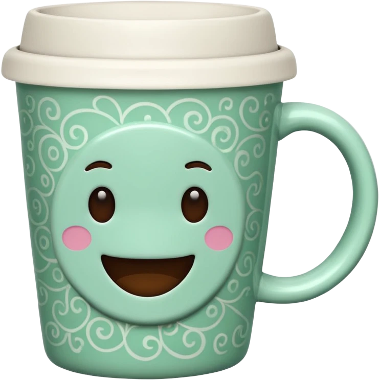 Realistic mint green coffee cup with pattern emoji