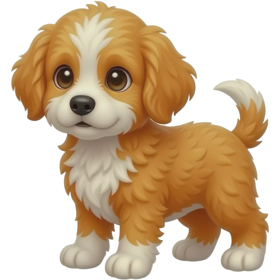 Orange cockapoo puppy with white paws and white chest emoji