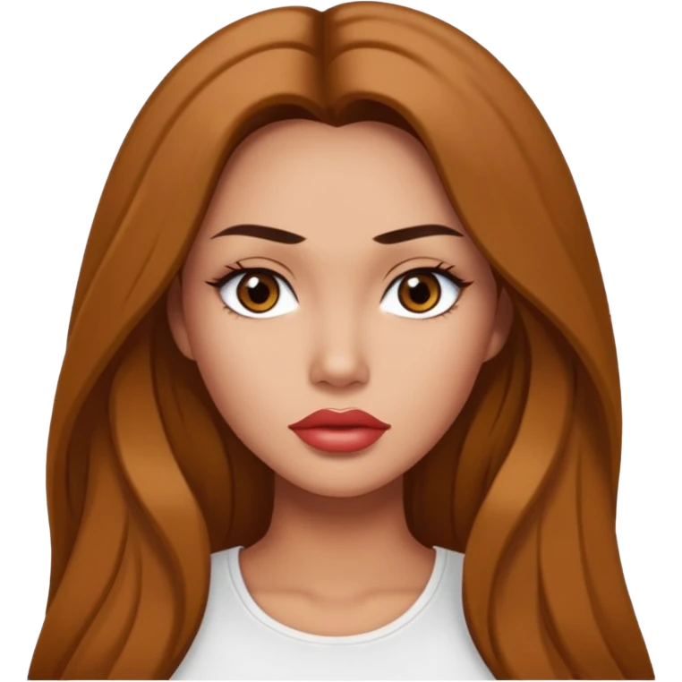Fashion model emoji, tan-skinned woman with monolid eyes, full lips, long hair, white top, inspired by Megan Fox emoji