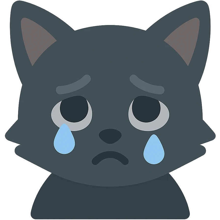 sad black cat with droopy ears and teary eyes emoji