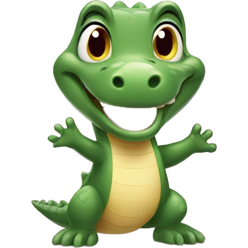 Tiny little Alligator waving goodbye surrounded by hearts emoji