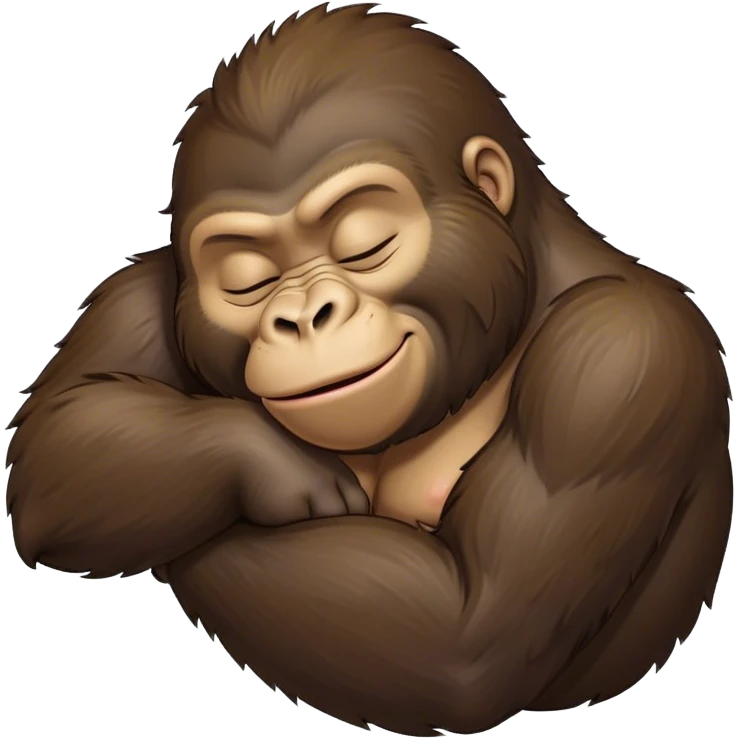 Meme-Worthy cute Sleeping Gorilla Portrait Emoji, Head resting peacefully with a contented smile, showcasing a luxuriant, thick Fur and eyes gently closed in serene slumber, Simplified yet hilariously adorable features, highly detailed, glowing with a soft, drowsy jungle light, high shine, relaxed and utterly lovable, stylized with an air of playful laziness, bright and heartwarming, soft glowing outline, capturing the essence of a sleeping gorilla that feels destined to become the next viral sensation of adorable rest! emoji