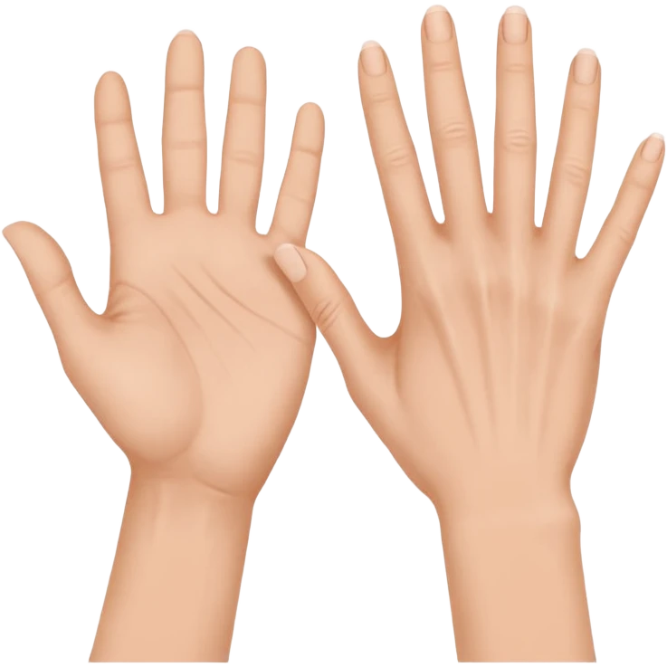 Deux mains côte à côte : la gauche lève l’index et le majeur, la droite l’annulaire et l’auriculaire. Les autres doigts sont repliés, pouces vers l’extérieur. emoji
