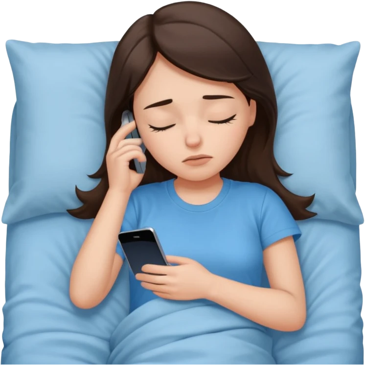 generate a girl brunette sleeping in bed.Her phone ringing. She looks mad emoji