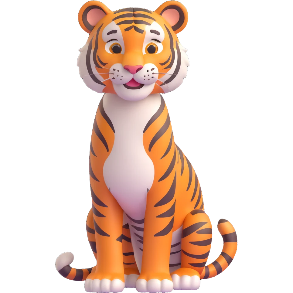 a tall tiger with a gentle smile, approachable and kind emoji