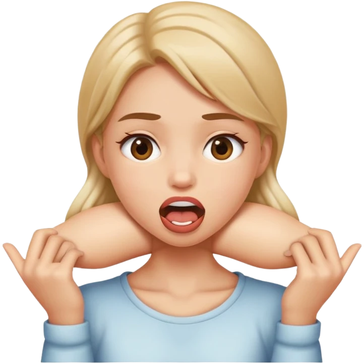 girl holding neck crossed mouth open emoji