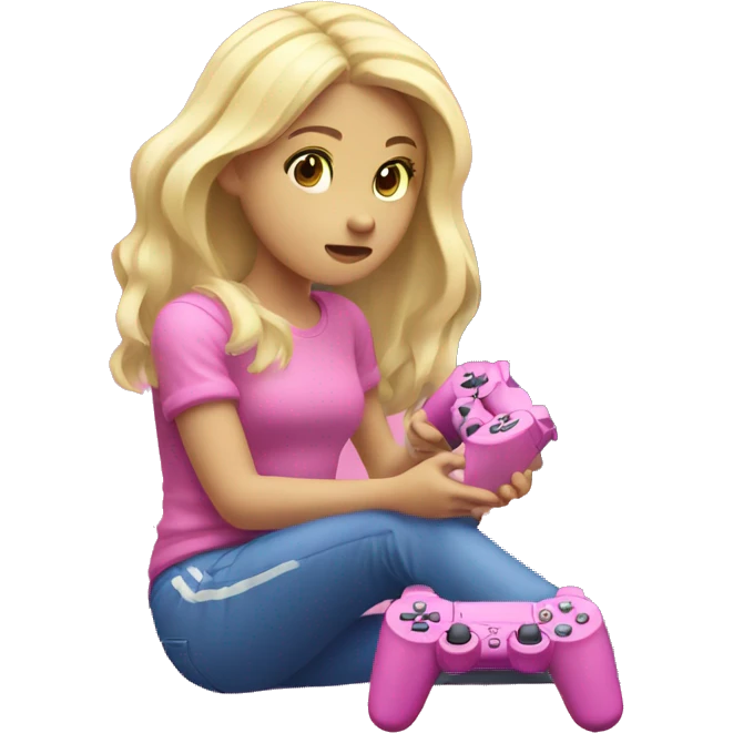 White blond girl playing next to pink PlayStation  emoji