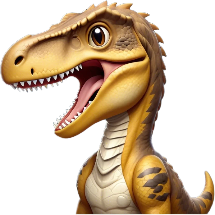 Cinematic Realistic Cute Yawning velociraptor/T-rex Portrait Emoji, Head tilted slightly with a dramatic, wide-open yawn, showcasing a massive, rugged scaled hide with subtly drooping features and half-closed, drowsy eyes rendered in authentic prehistoric detail, high shine, relaxed yet expressive, styled with a dash of ancient charm, soft glowing outline, capturing the essence of a sleepy yet affectionate velociraptor/T-rex that appears ready to stretch out and settle into a timeless nap! emoji
