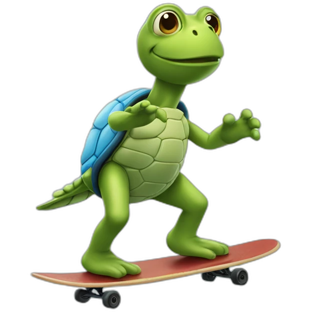 Turte riding a scateboard emoji
