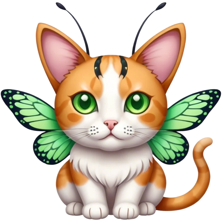 Star Calico Cat with butterfly wings antennae green eyes emoji