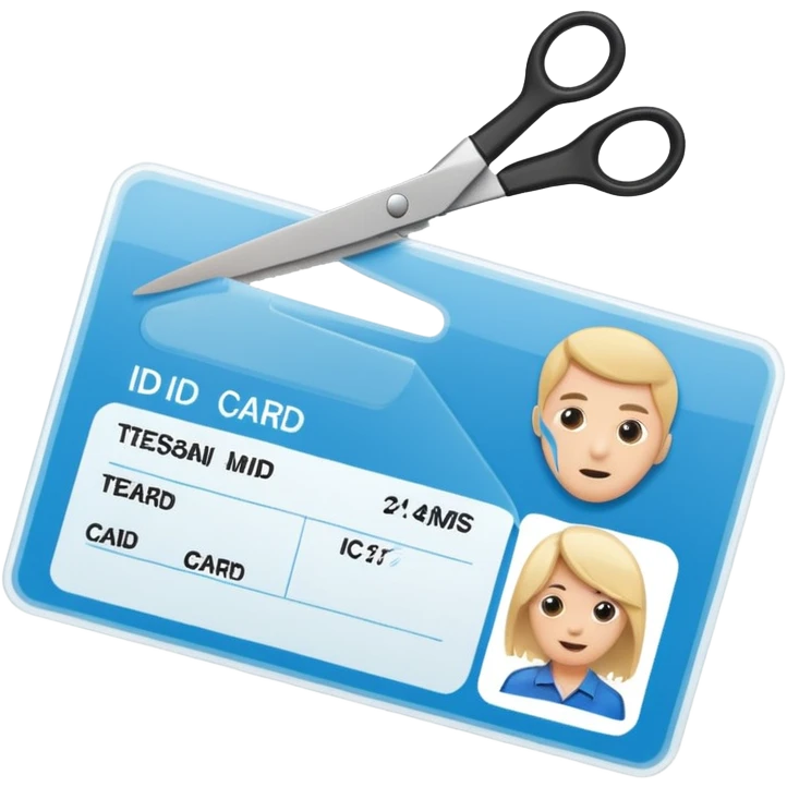 Scissors cutting an ID card in 2 parts.hyper realistic emoji