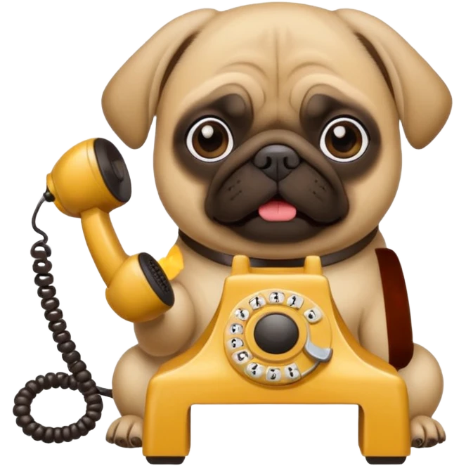 a pug holding a classical telephone to its ear emoji