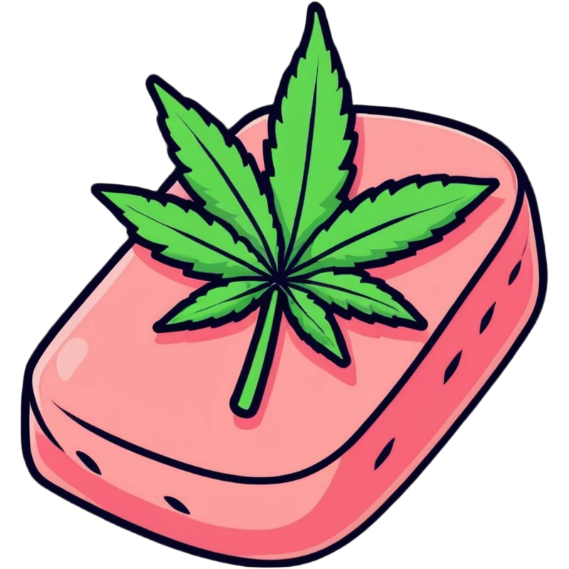Pink wagyu steak with cannabis leaf decoration emoji