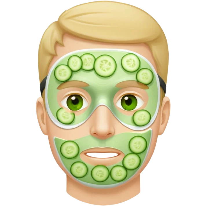 white man with a green facial mask and cucumber slices on eyes emoji
