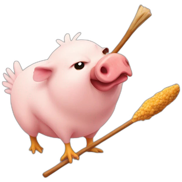 Chicken hitting pig with stick emoji