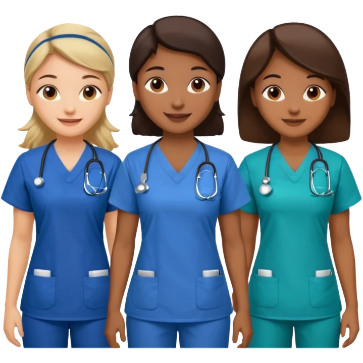 Nurses of different ethnicities in various color scrubs emoji